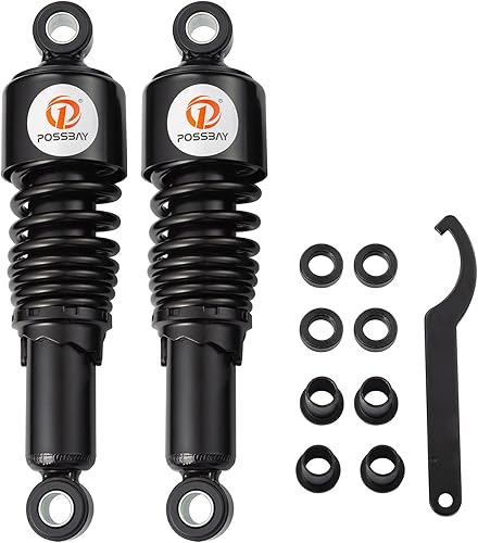 Possbay Amortiguador trasero de la motocicleta del choque de la motocicleta 10.5 "267mm suspensión trasera universal 1 par negro