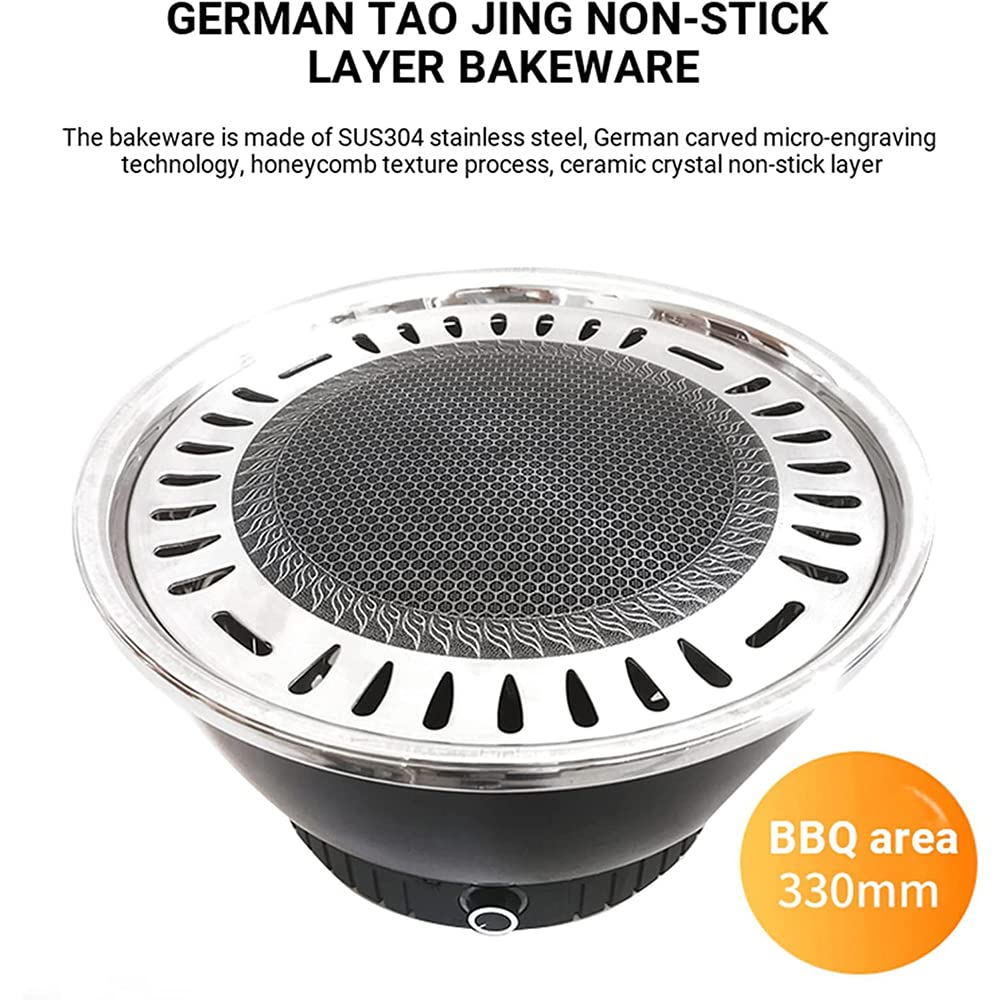 Grill de Barbacoa de Acero Inoxidable con Ventilador USB Interior y Parrilla sin Humo al Aire Libre, Parrilla de Acero Inoxidable portátil Multifuncional para Acampar al Aire Libre Barbq Grill