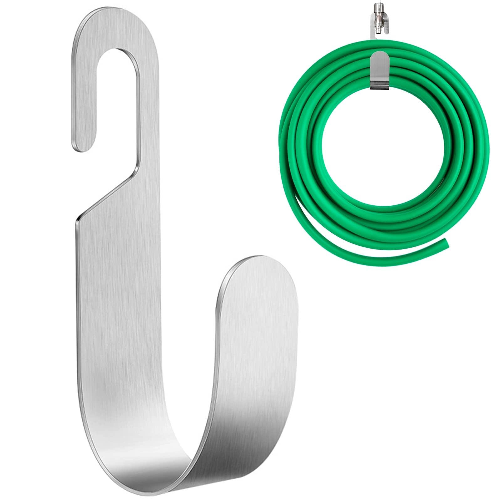 KASTWAVEGarden Hose Holder Wall Mount, Stainless Steel Durable Heavy Duty Wall Mount Water Spigot Tap Hook Holder for Garden Hose, Ropes, Outside Yard Fit 25FT/50FT/75FT/100FT Hose (Silver)