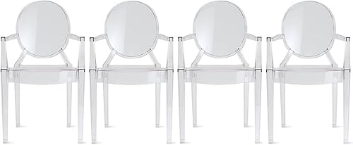 2xhome - Juego de 4 sillones Louis Ghost de diseño moderno con sillas de comedor de plástico transparente de policarbonato