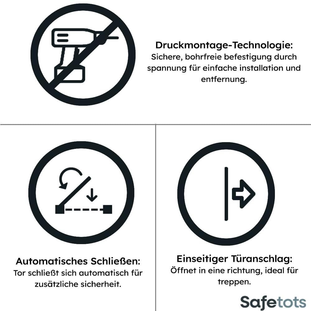Safetots Druckmontage Selbstschließendes Treppengitter, Extra Schmal, 61cm - 66.5cm, Mattschwarz, Automatisch Schließendes Babygitter, Sicherheitsbarriere für Kleinkinder, Einfache Installation