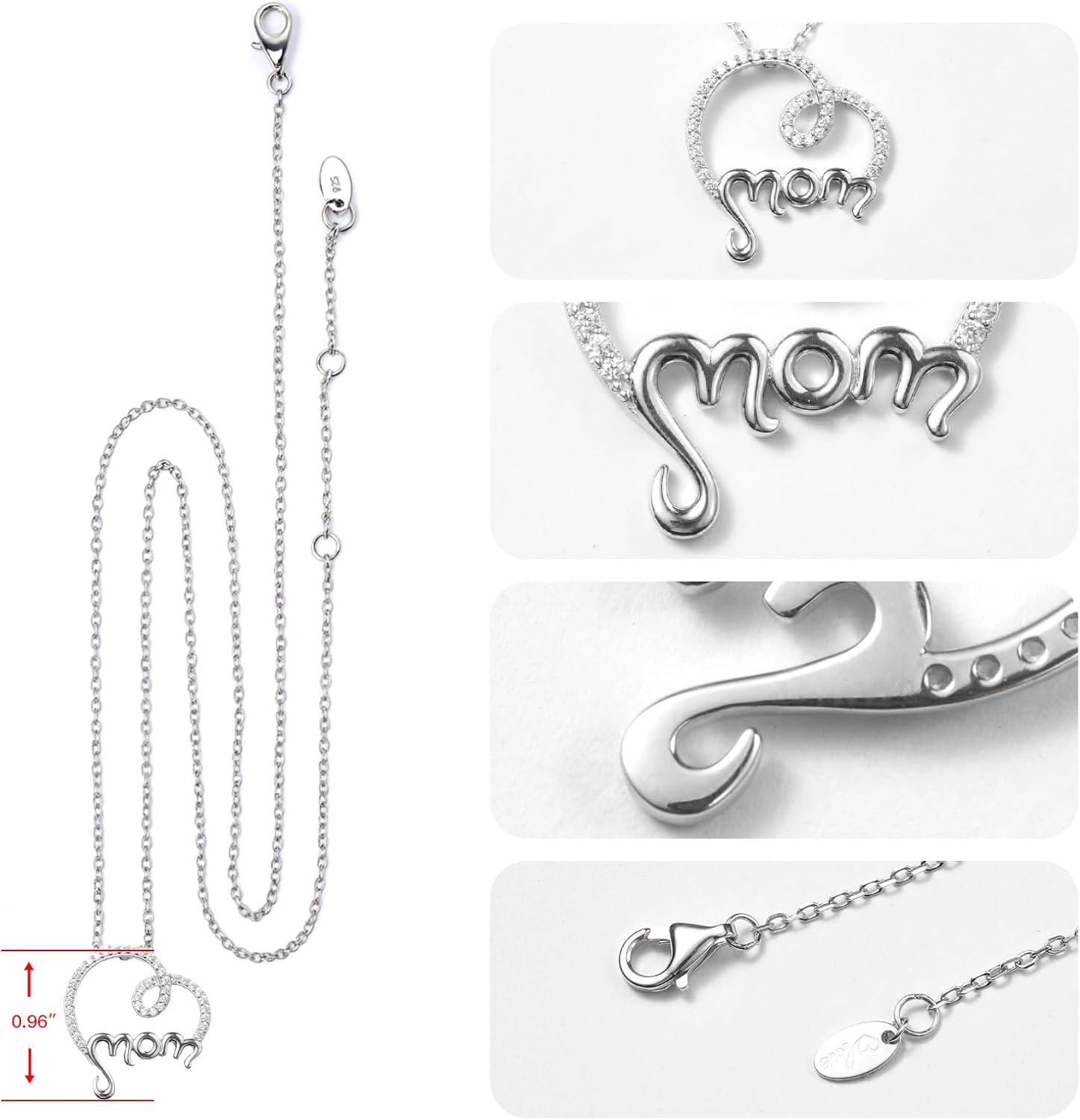 Birthday Gifts for Mom 925 Sterling Silver Heart Mom Necklace - Minimalist Everyday Jewelry - Image 3