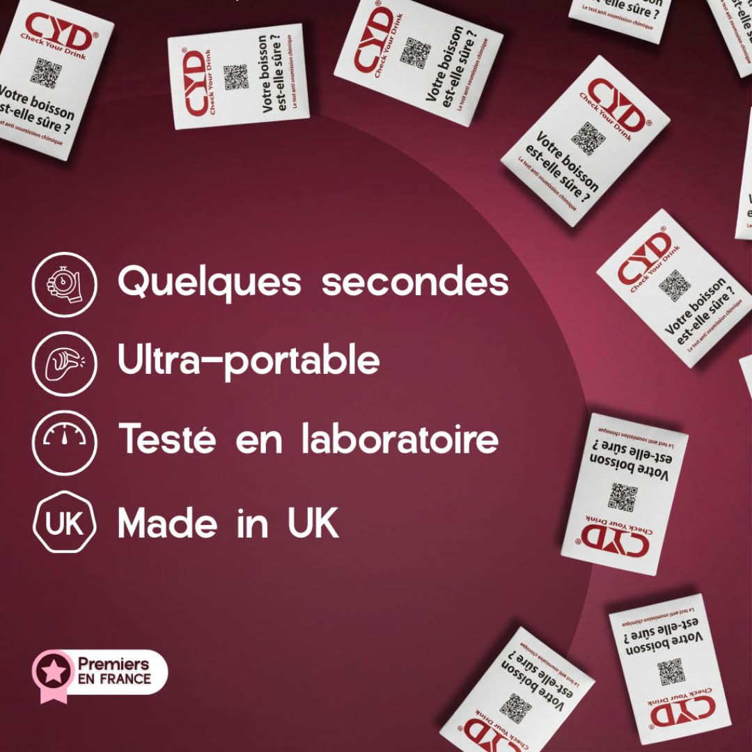 Pack de 10 tests - Test anti drogue - Kit de dépistage de drogues rapide et pratique pour boissons - Détection en 2 minutes - 2 sachets de 5 tests - Kits de tests à prendre partout avec vous