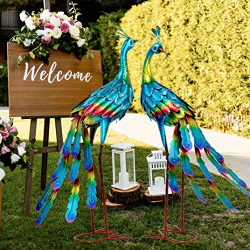 Peacock Statue Garden Decor Metal Peacock Yard Art Decorations Outdoor Sculpture Patio Lawn Ornament,Set Of 2 #TOP5