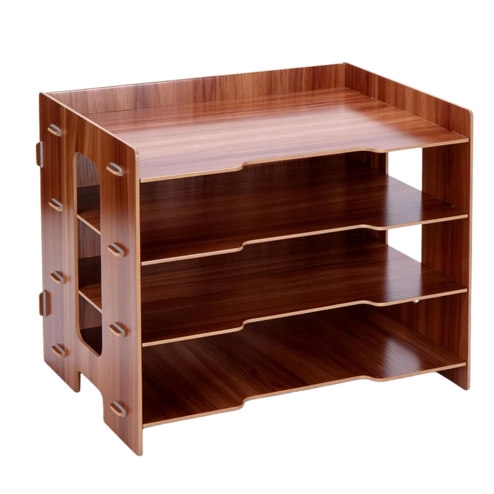 Bandeja de madera para cartas A4, 4 niveles, de madera de Sakura, organizador de escritorio con compartimentos estables, para oficina y hogar, 33 x 24 x 27 cm