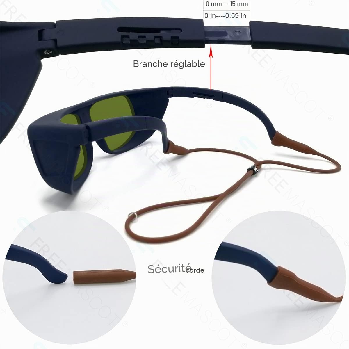 FreeMascot Lunettes de sécurité laser professionnelles OD 8+ 190 nm-450 nm/800 nm-1100 nm