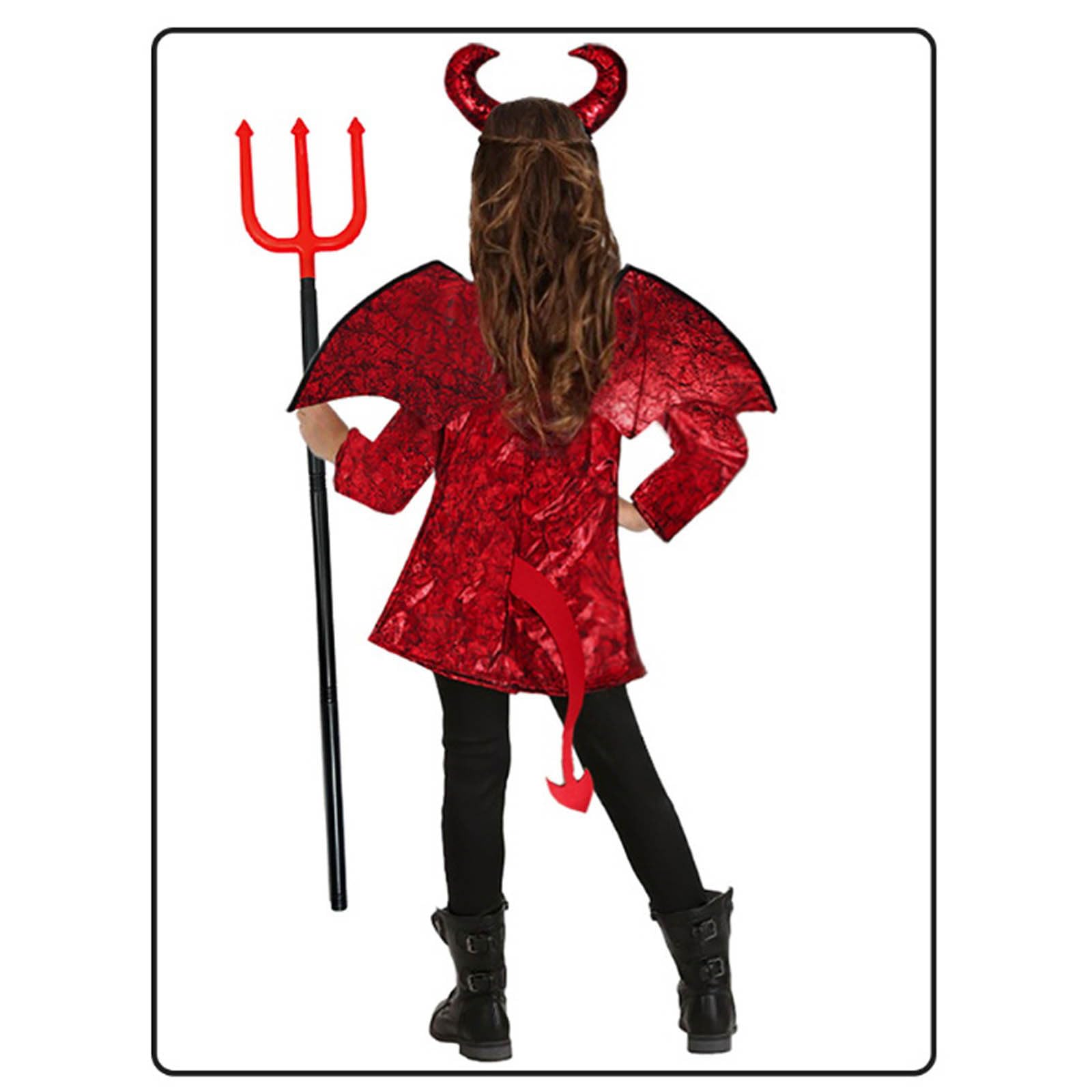Costume Diavolo Bambina Halloween Ali Mantello e Cerchietto Rosso