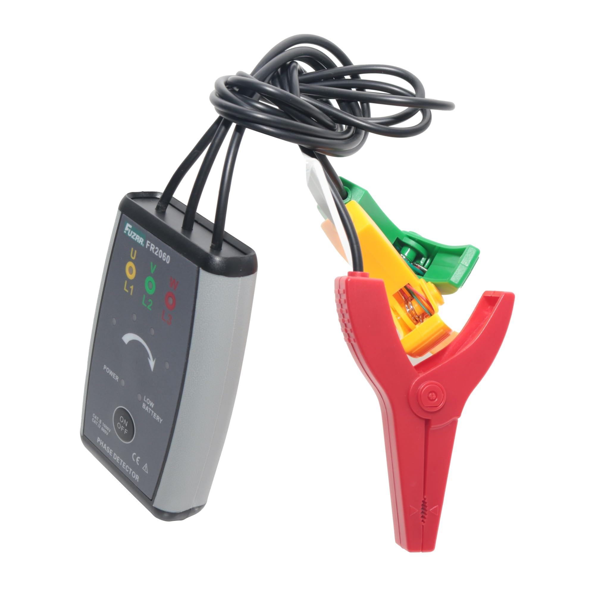 Detector de secuencia de fase sin contacto FR2060, probador de abrazadera trifásico, verificación de cable vivo, buscador de circuito abierto y punto de interrupción, indicación de luz y sonido