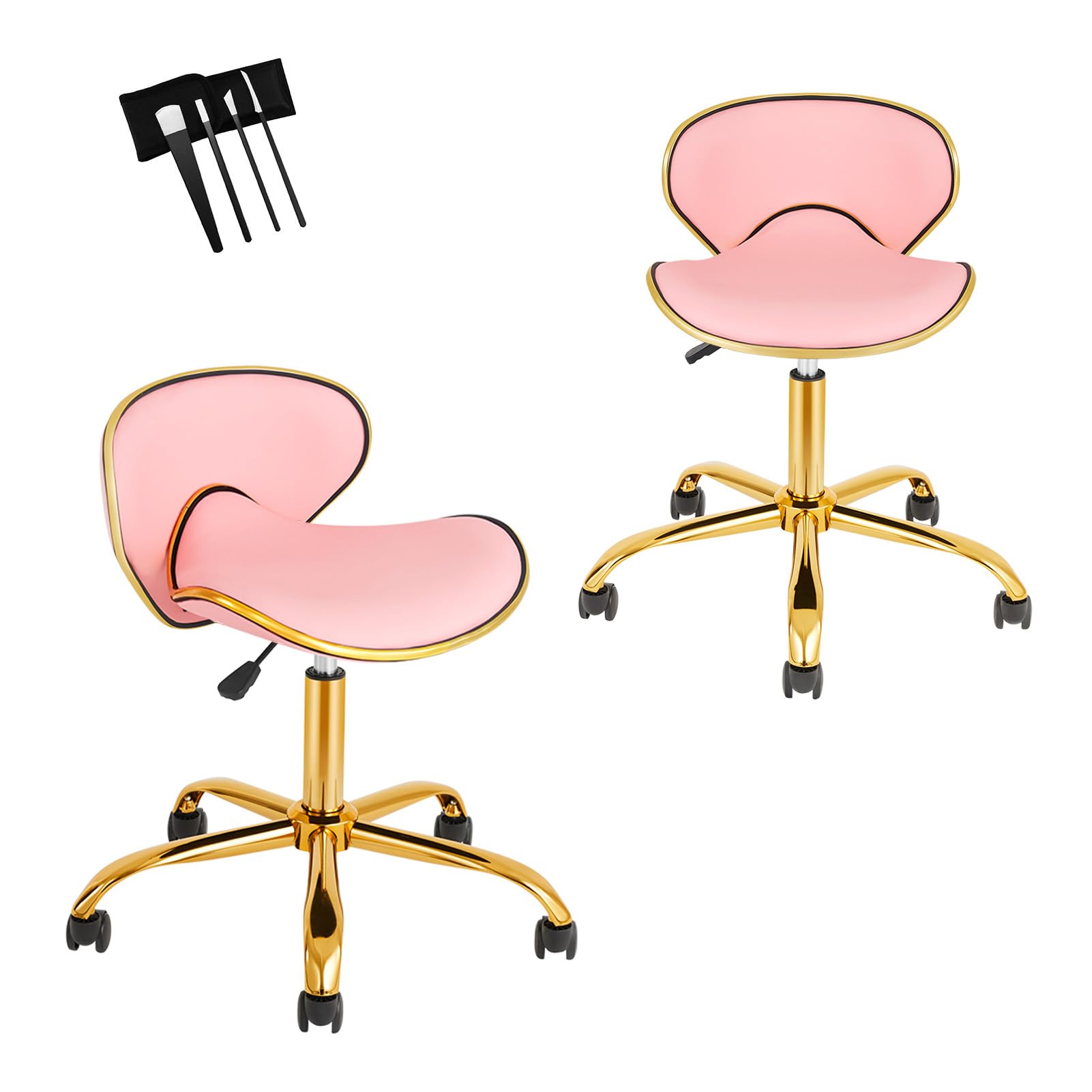 LUXMARS Rolling Stool with Back Support, Set of 2 Salon Stool with Wheels for Spa, Nail Tech and Hair Stylist, Height Adjustable Chair for Massage