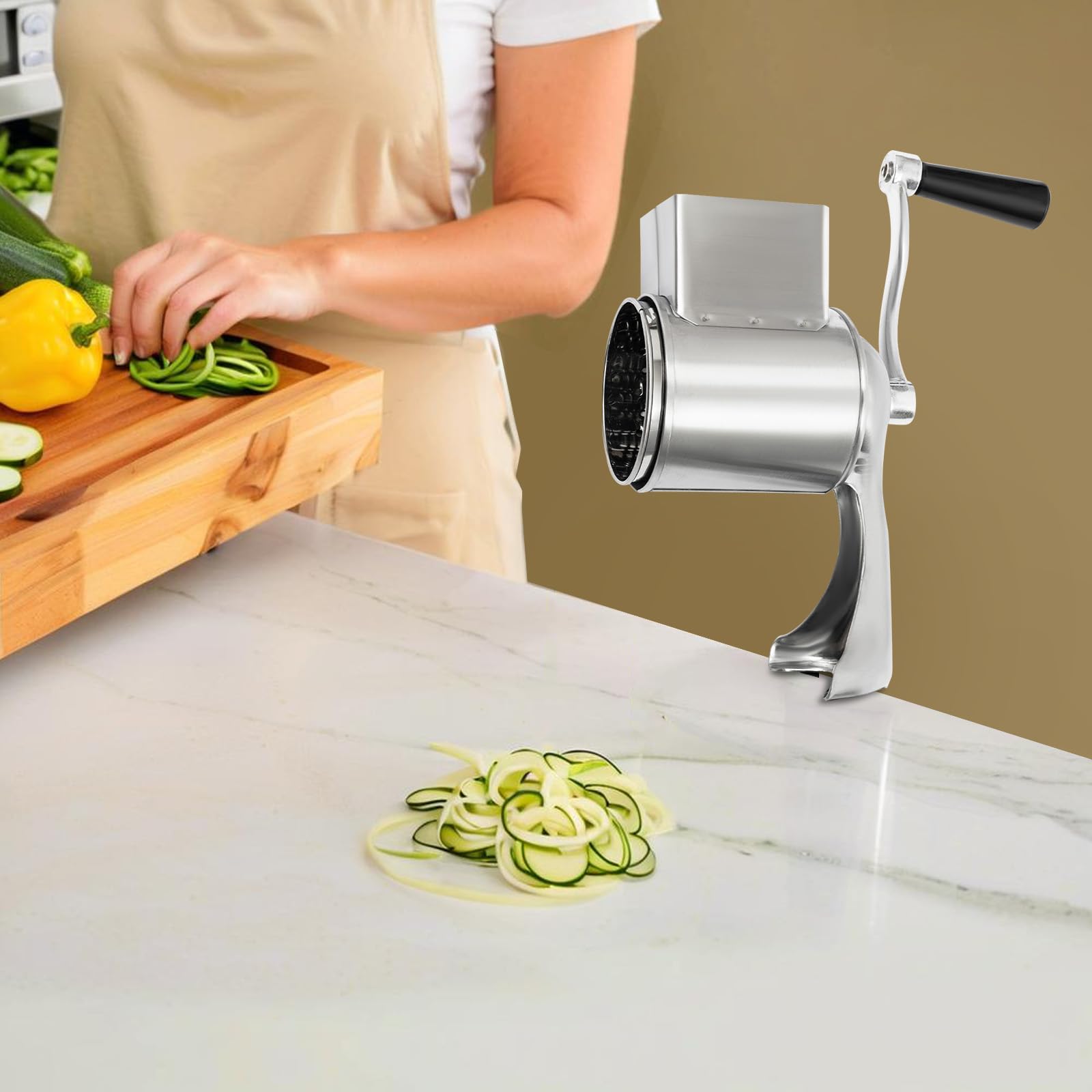 Grattugia a tamburo con manovella, grattugia per formaggio, in acciaio inox, 5 fogli intercambiabili, grattugia a tamburo rotante per verdure, grattugia manuale da cucina, adatta per verdure, frutta