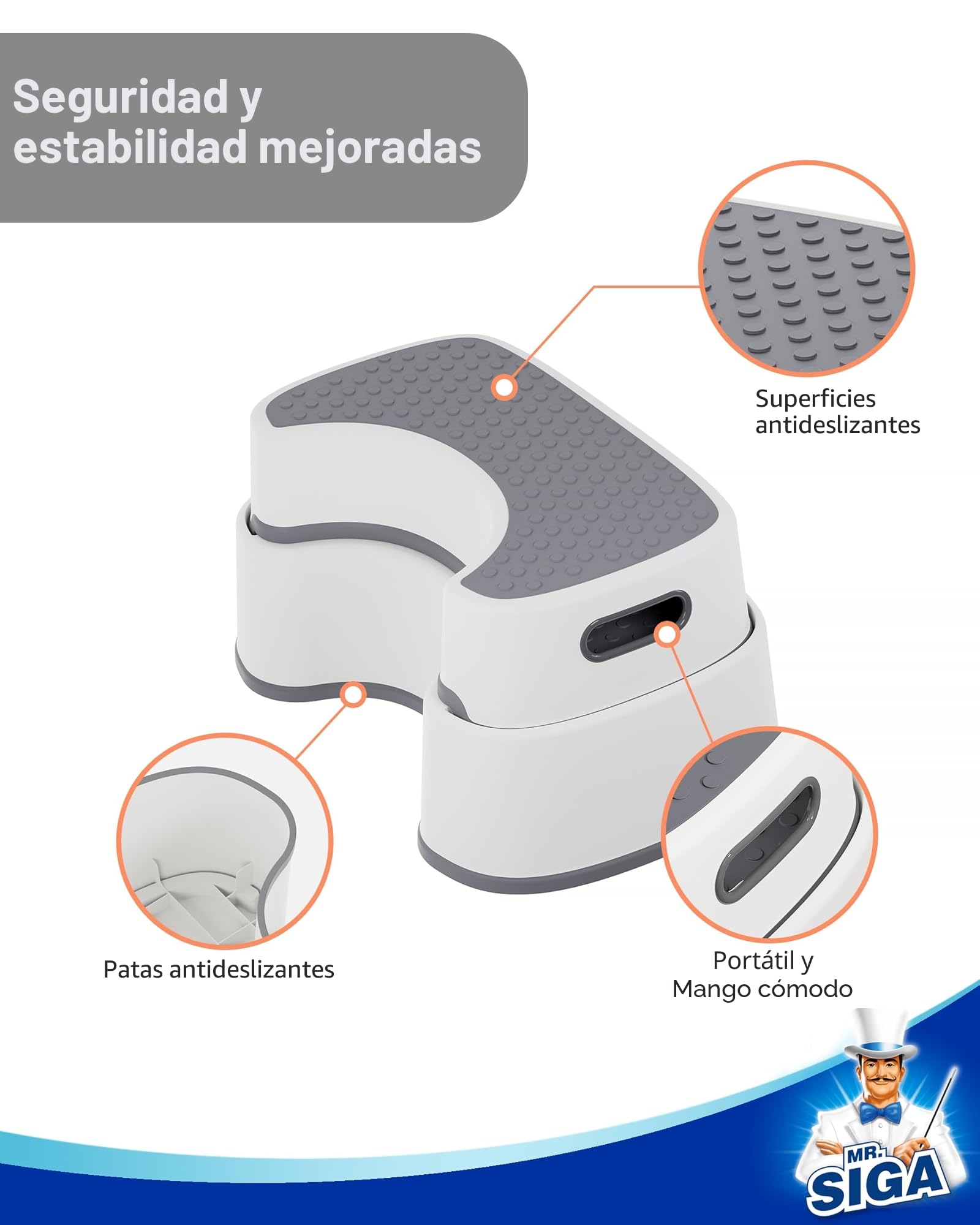 MR.SIGA Taburete para Inodoro para Adultos, Taburete de baño Resistente, escalón Antideslizante para Inodoro, escalón para niños pequeños, Beige,Gris Oscuro