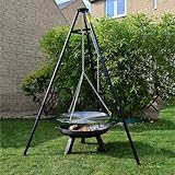 WUSHENGHAI Outdoor Height-Adjustable Hanging Tripod Campfire Cooking Equipment,Portable Camping Campfire Grill,Heavy Duty Firepit Grill,for Outdoor Cookin