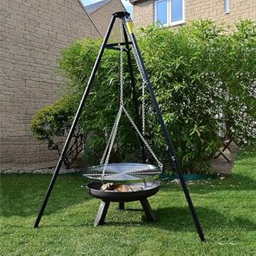 fire pit tripod with adjustable hanging grill