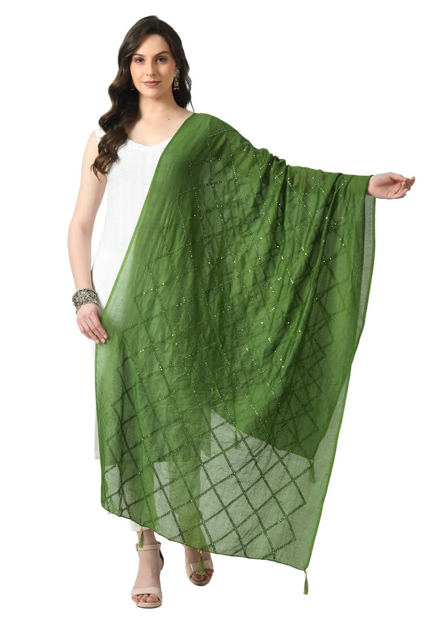 a r silk Women's Mehandi ChanderiSelf Degine Dupatta Chunnis(ARS01062)-picture-17