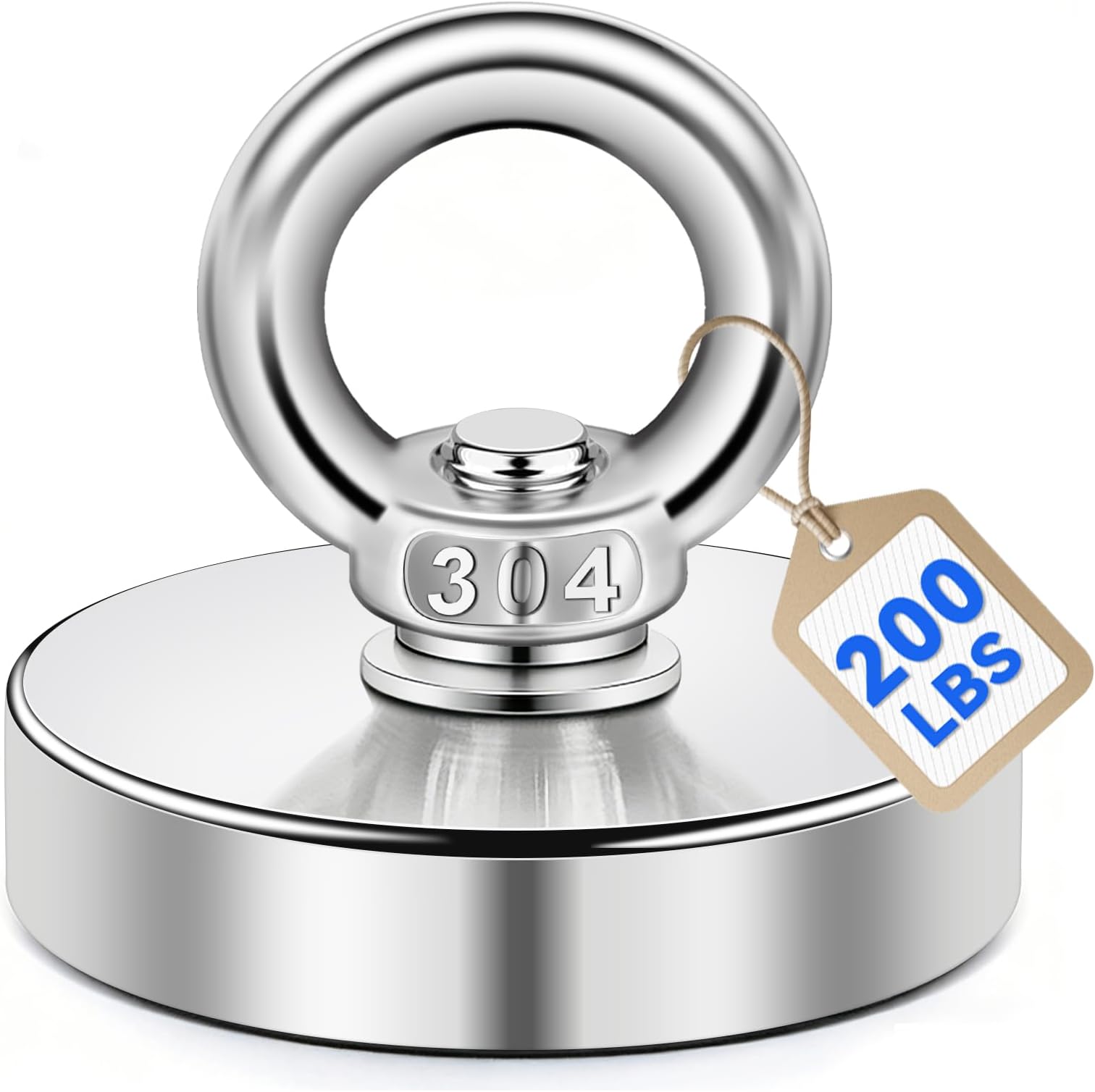 DIYMAG Strong Neodymium Fishing Magnets, 200 lbs(91 KG) Pulling Force Rare Earth Magnet with Countersunk Hole Eyebolt Diameter 1.73 inch(44 mm) for Retrieving in River and Magnetic Fishing