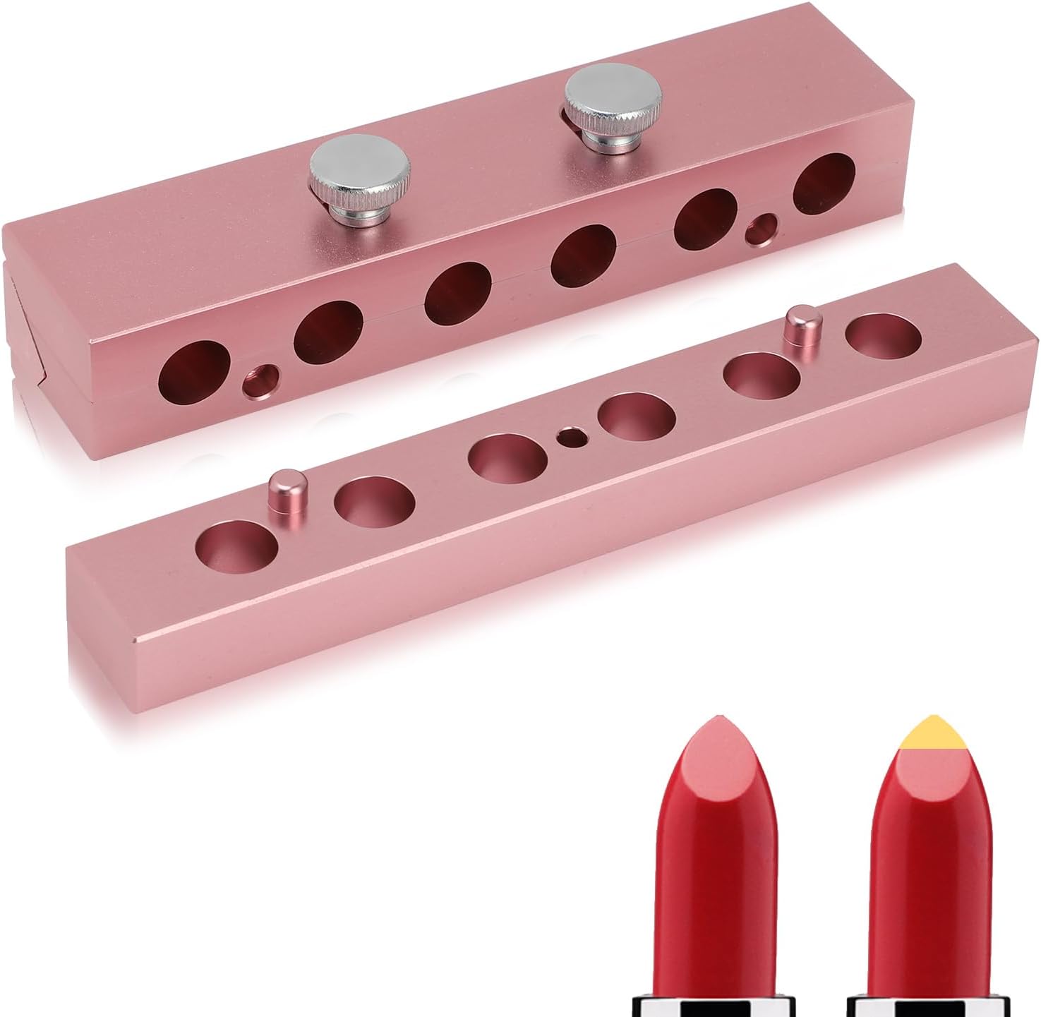 Ymiko 12.1 Dual Uses Lipstick Mold, Lip Balm Making Kit, 6 Cavity Lipstick Maker, Rose Gold Aluminum Alloy Maker for Making Single Color Lipstick, Two-tone Lipstick (6 holes)
