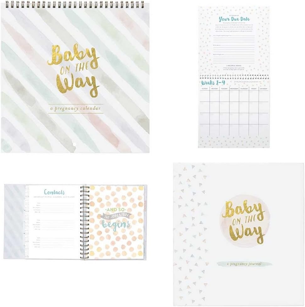 Pregnancy Journal & Countdown Calendar Set - Baby On The Way Elegant Gold Foil Stamp Gift Set