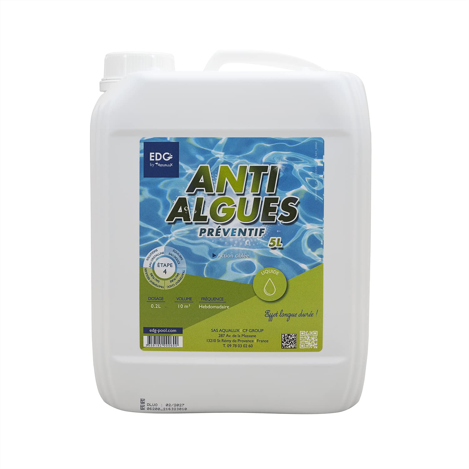 EDG by AQUALUX Anti-ALGUES PRÉVENTIF Liquide - 5L | Anti Algues Préventif + 10 Tests HPS OFFERTS 6 en 1