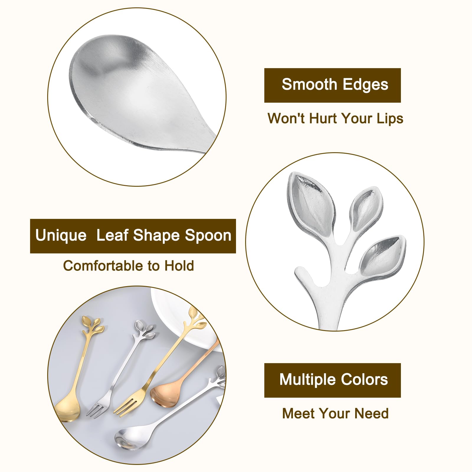 uxcell 6Pcs Stainless Steel Leaf Coffee Spoon 4.8" Small Tableware Dessert Spoons Stirring Mixing Spoons for Ice Tea Coffee - Image 3