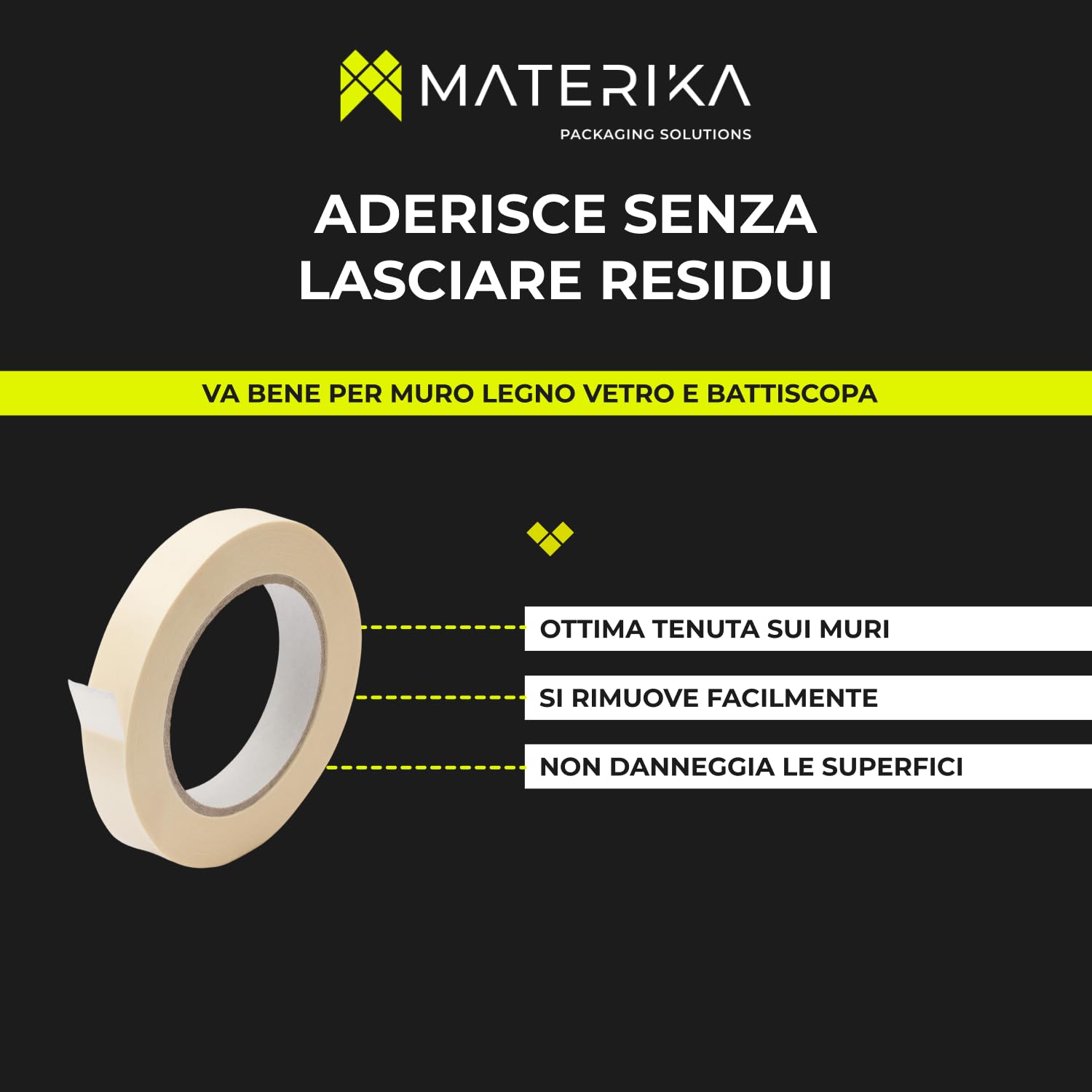 MATERIKA – 96 Nastri Adesivi in Carta per Imbianchino e Mascheratura 19 mm x 50 m – Ideale per Pittura, Decorazione e Protezione Superfici