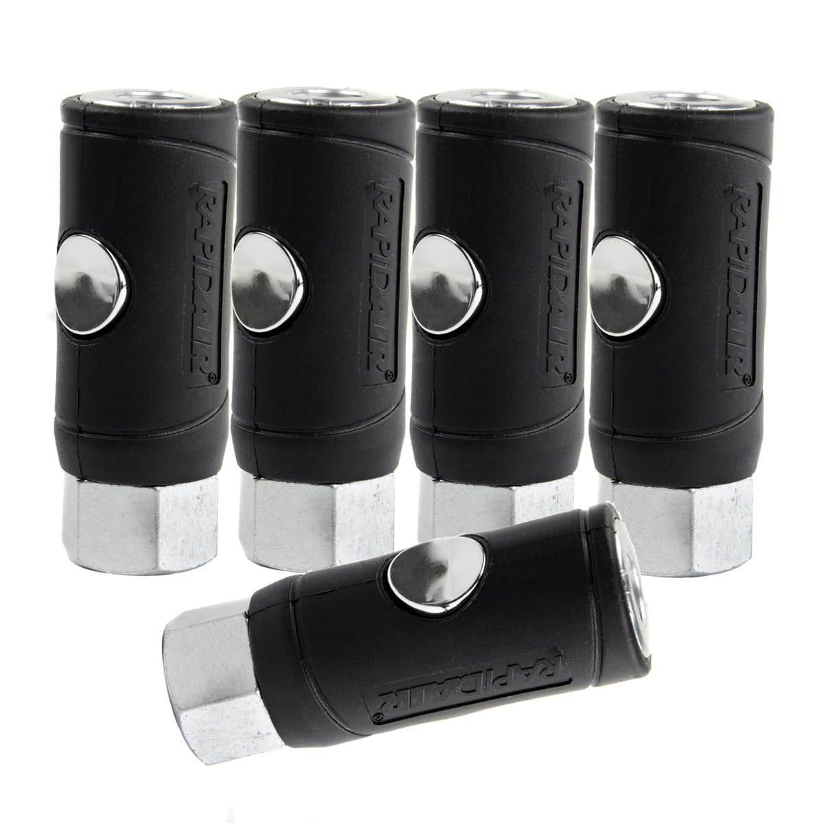 5 Pack 1/4" FNPT Safety Couplers Industrial Style Air Plug Push Button Release