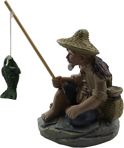 Miniatura 3 de LQ Industrial Mini figuras de pescador en miniatura, estatua de cerámica china, estatua de cerámica china, adorno de resina para pecera, bonsái,