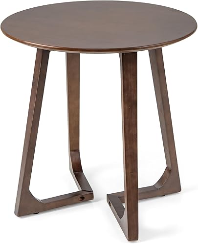 Giantex Mesa auxiliar redonda, mesa de cóctel de madera de granja de 24 pulgadas con almohadillas ajustables para los pies, mesa de té de sofá de