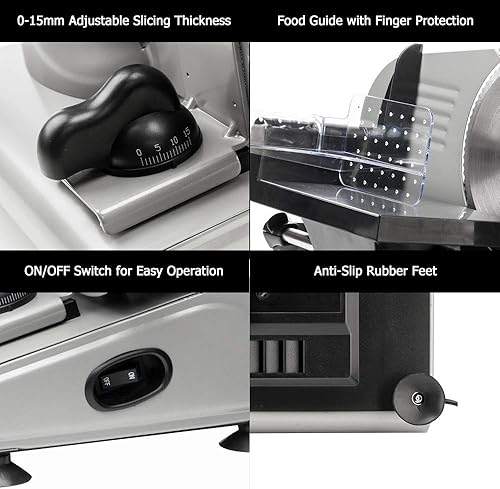 Miniatura 2 de Winado Rebanador de carne, cortador eléctrico de alimentos de 7.5 pulgadas, rebanador de carne congelada de 150 W, hoja de acero inoxidable premium
