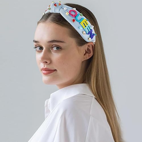 Miniatura 6 de Diadema de cumpleaños Queen para mujeres y niñas, regalos de cumpleaños para mujeres, diadema anudada con cuentas de colores para mujeres, diadema