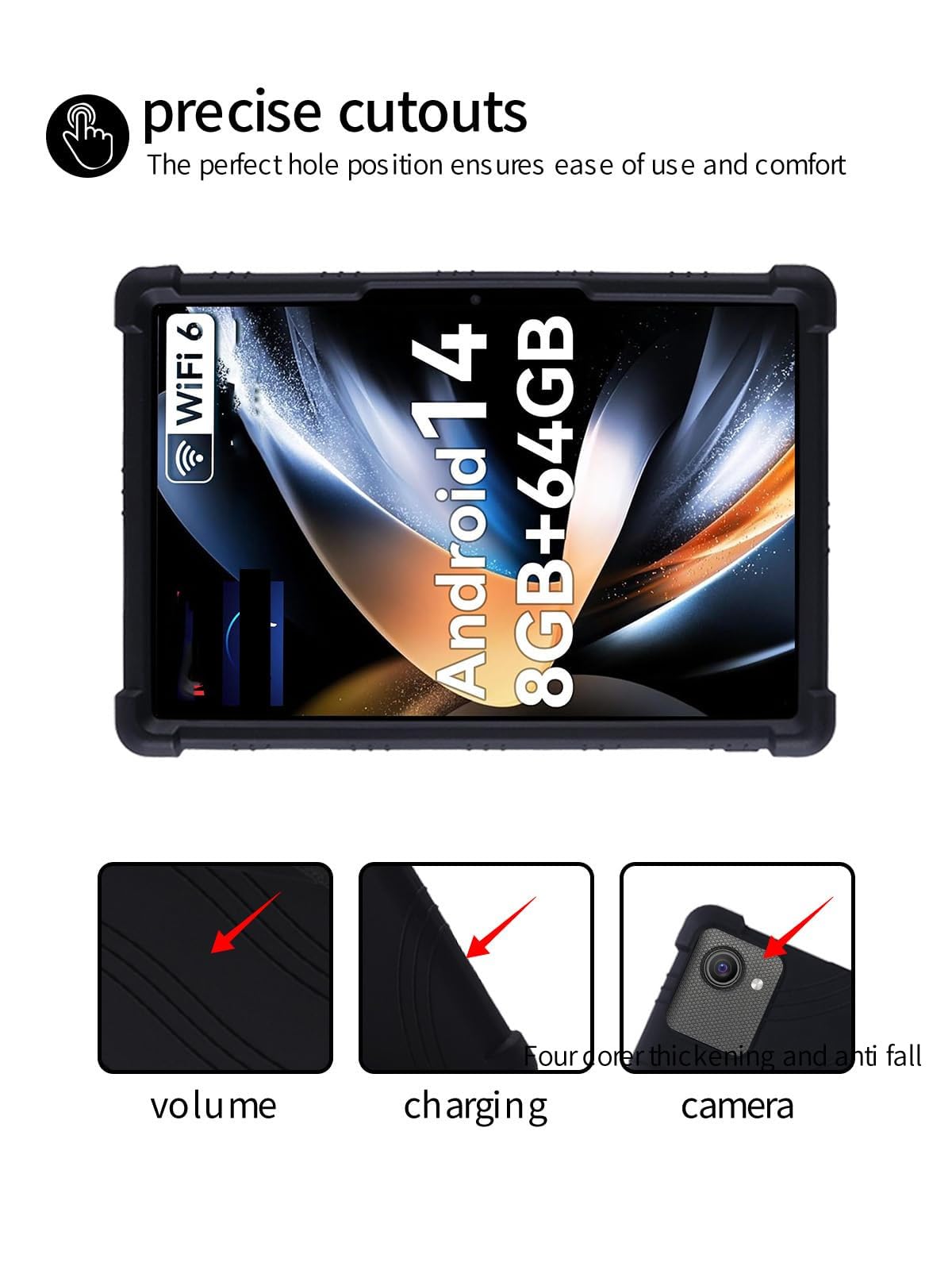 BOVUGAC - Funda para tablet HiGrace C10 de 10 pulgadas Android 14, silicona suave, soporte ajustable, a prueba de golpes, apto para niños, para HiGrace C10-1 de 10 pulgadas (color negro)