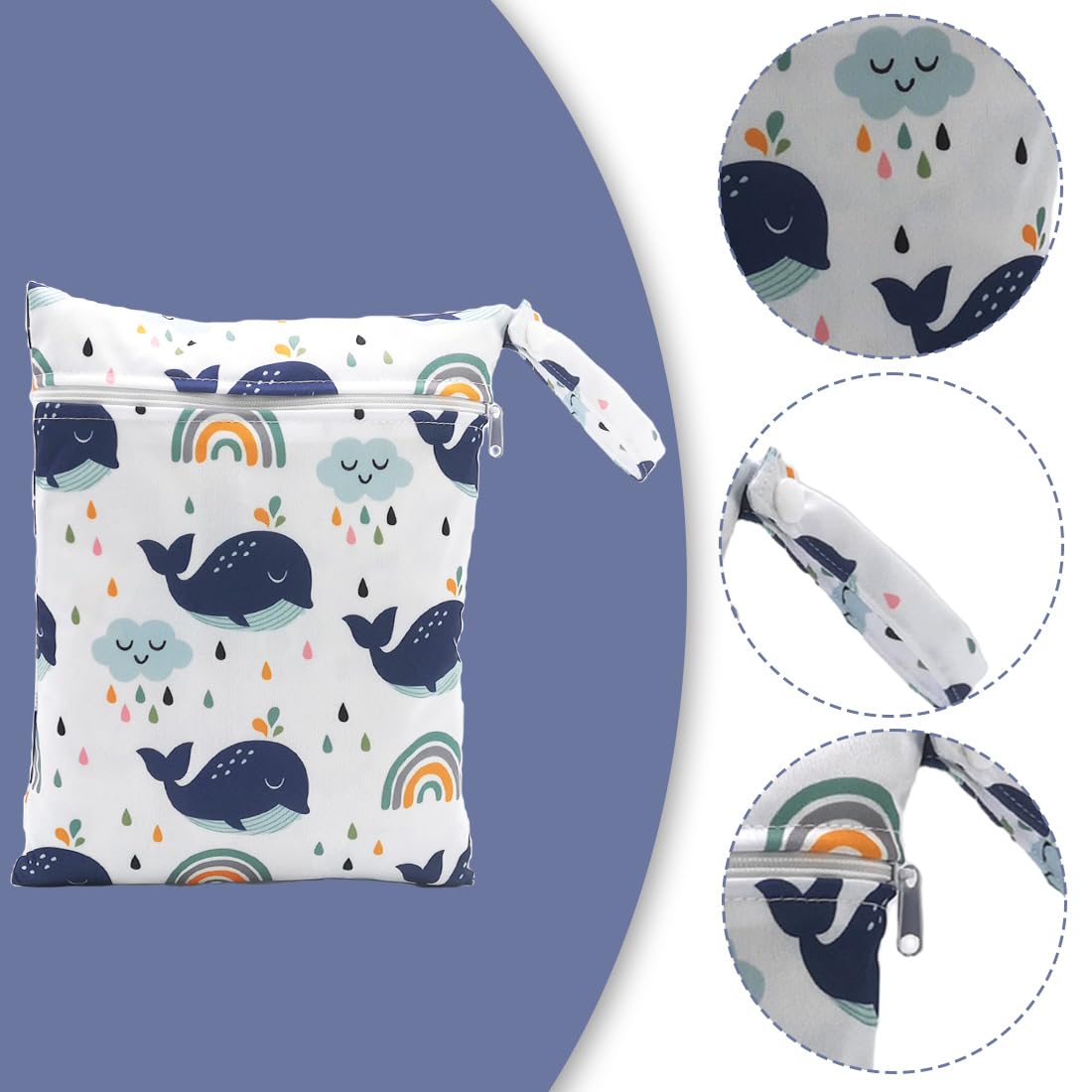 2 Pieces Washable Wetbag Diapers With Zipper Reusable Hanging Organizer 25x20 cm Classique