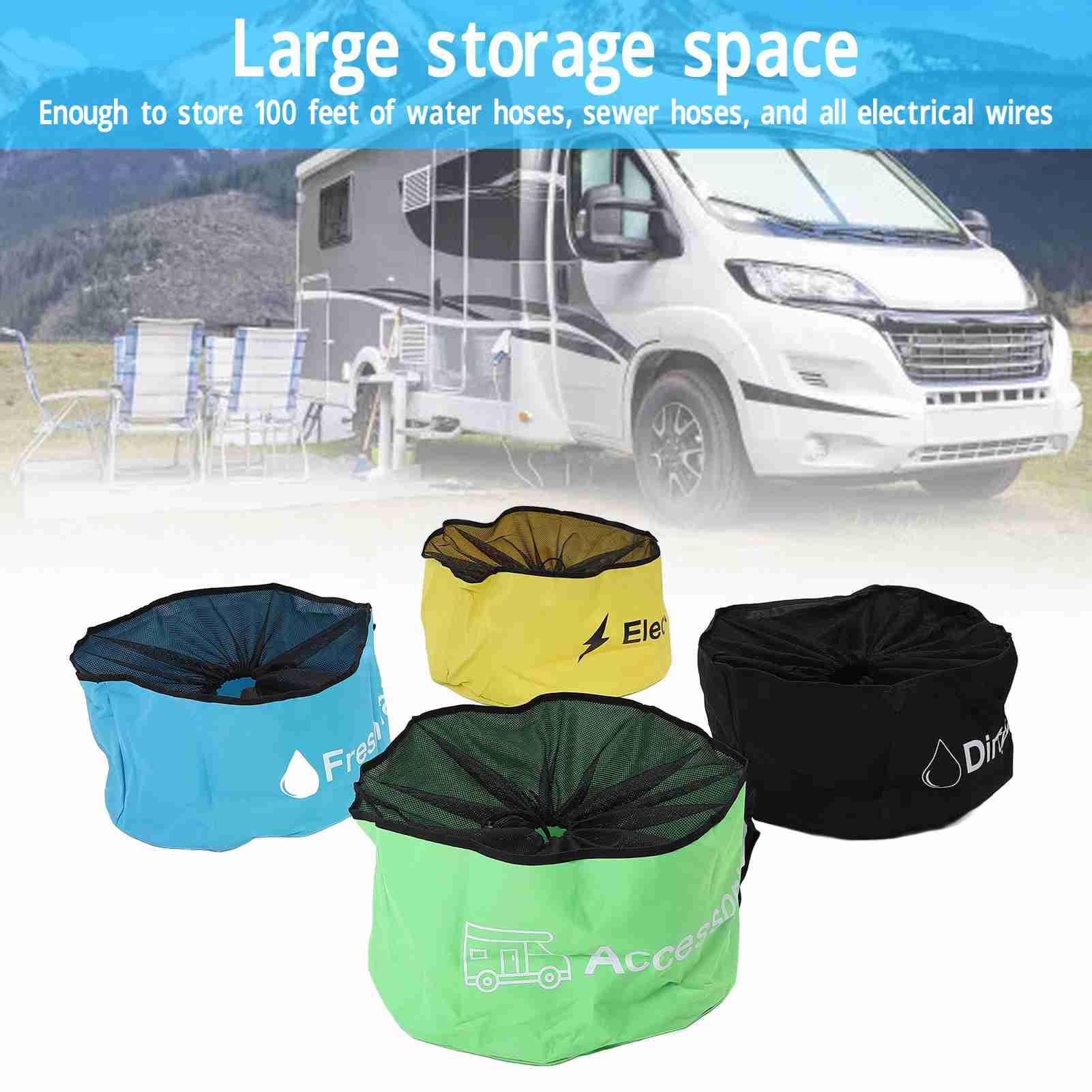 4 Stück RV-Schlauch-Aufbewahrungstasche, 600D Oxford-Stoff, wasserdicht, atmungsaktiv, für Elektrokabel, Abwasserschlauch, RV-Zubehör-Organizer