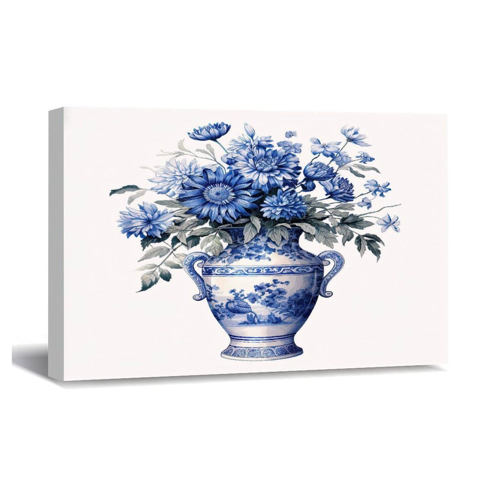 Chinese Style Chinoiserie Blue and White Porcelain Vase Canvas Wall Art Printed Canvas Pictures Artwork Posters Decoration for Living Room Bedroom Office Coffee Club Home 24x16in