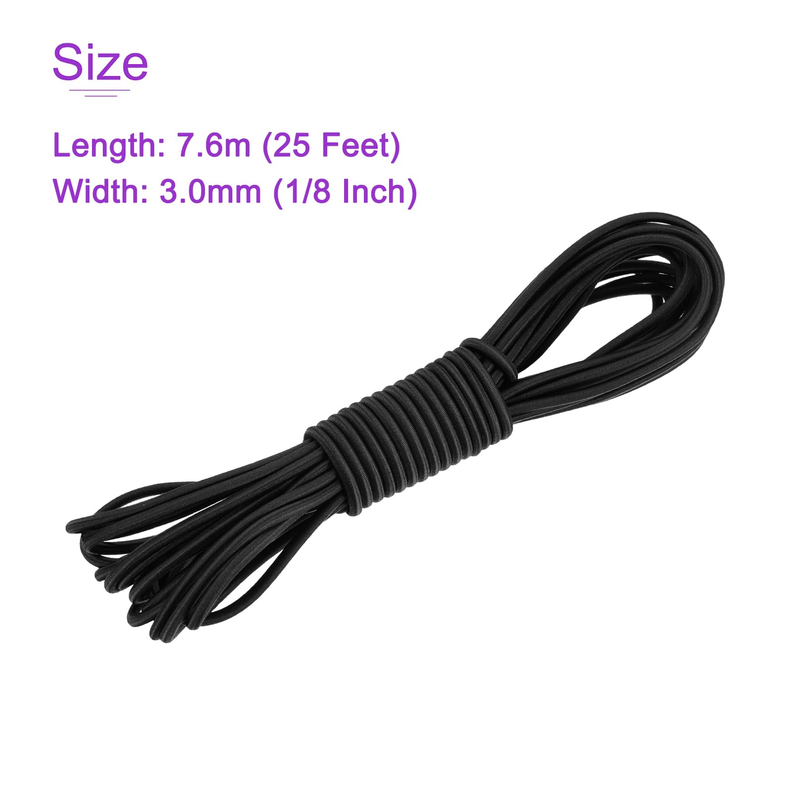 DMiotech 3mm Shock Cord, 7.6 M Black Bungee Cord Tent Pole Shock Cord Round Elastic Kayak Rope Stretch String… - Image 2
