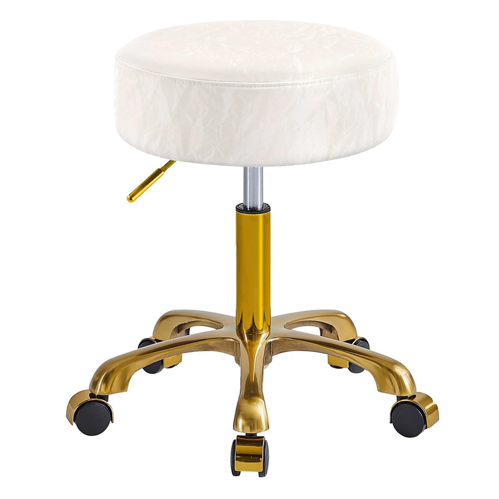 Dorado Taburete Giratorio con Ruedas Redondo, Patrón Glaciar Cuero PU, Capacidad Carga 400 Libras, Blanco