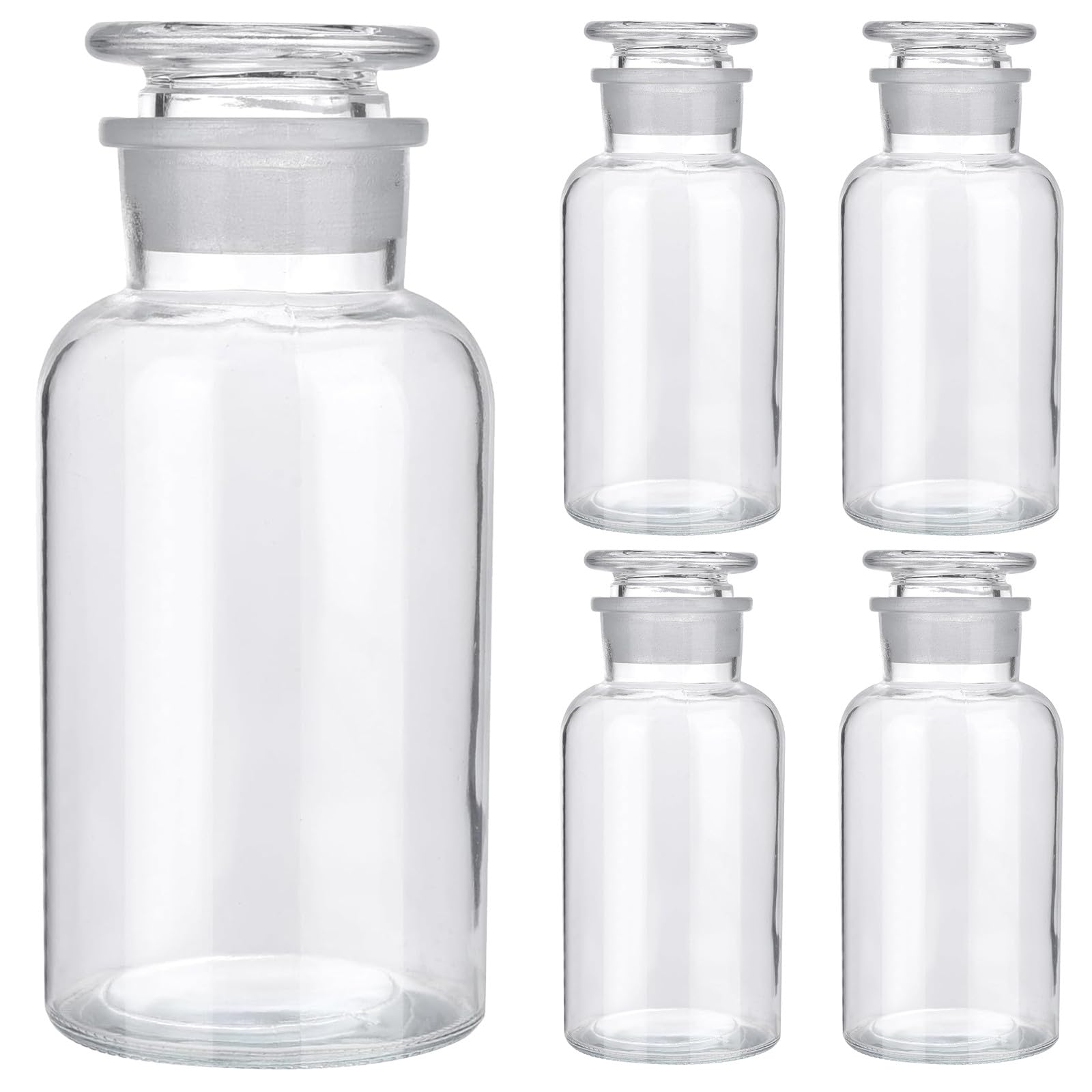 Lurrose 5 frascos de vidrio transparente para reactivos de laboratorio con boca ancha:
