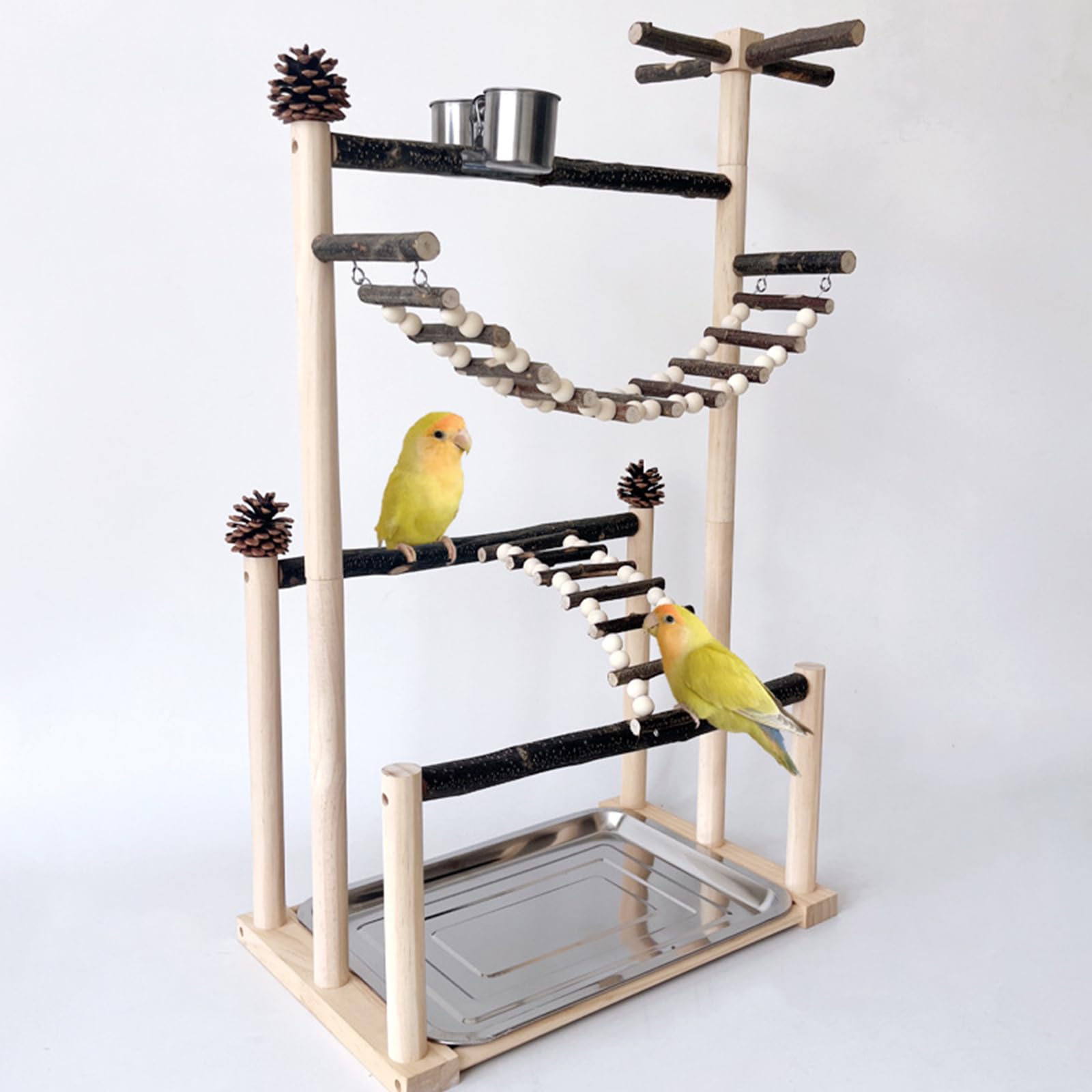 Percha giratoria, escalera de escalada, centro de juego para loros, bandeja extraíble, comedero, columpio de madera para ejercicios de aves, bandeja extraíble, percha para pájaros
