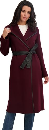 Tahari Women's Double-Faced Luxury Soft Wool Blend Longline Wrap Coat with PU Bi