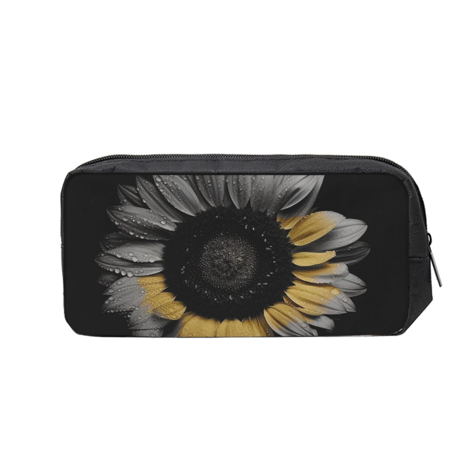 FodPand Sunflower Black Pencil Case Large Capacity Pencil Pouch With Zippers Portable Waterproof Pencil Bag Makeup Pouch Cosmetic Bag For Women Men