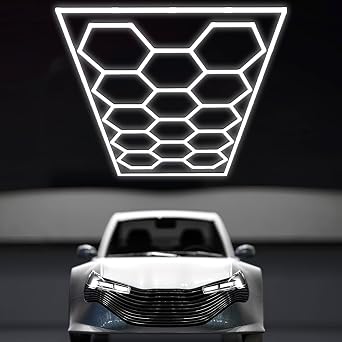 Hexagon Garage Lights 6500K Cool White 14 Grid Hex Garage Light with Frame, 57 Packs LED Light, Super Bright Honeycomb Hexagon Ceiling Llight for Car Detailing Garage Workshop Basement Gym Barber