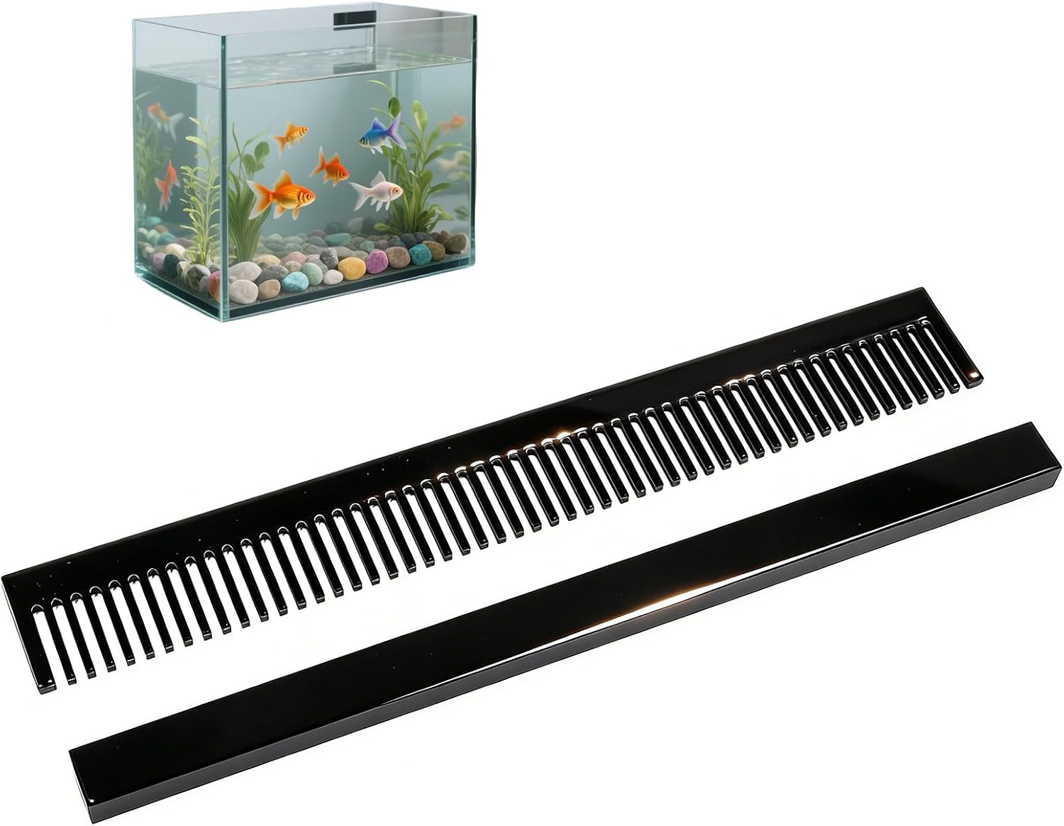 Cyrank Aquarium Overflow Comb, 320mm Length Black Fish Jar Weir Comb Removable Marine Sump Aquarium Overflow Box for Preventing Fish Shrimp into The Overflow Box