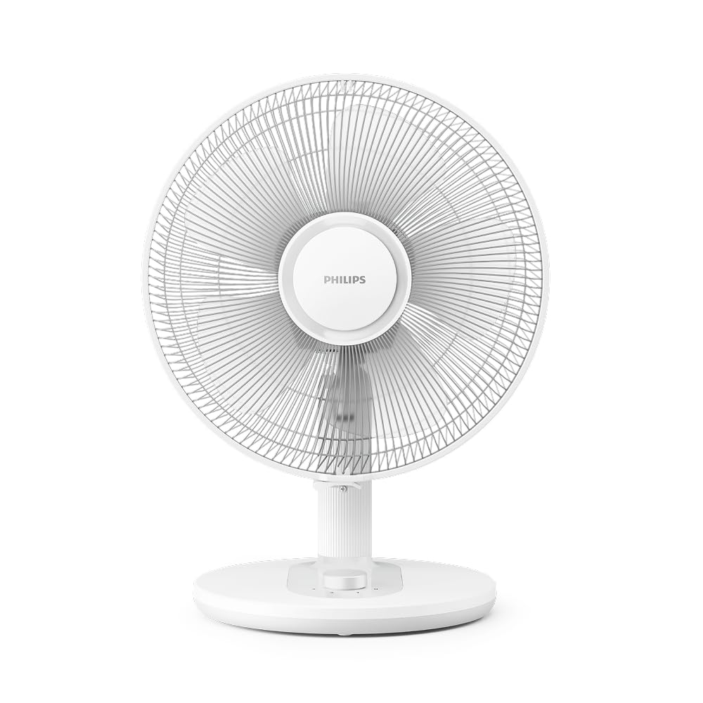 PHILIPS Série 1000 Ventilateur de Table – Flux d’air puissant et silencieux 35 dB – 3 vitesses réglables – Rotation et inclinaison ajustables – Design compact blanc (CX1030/00)