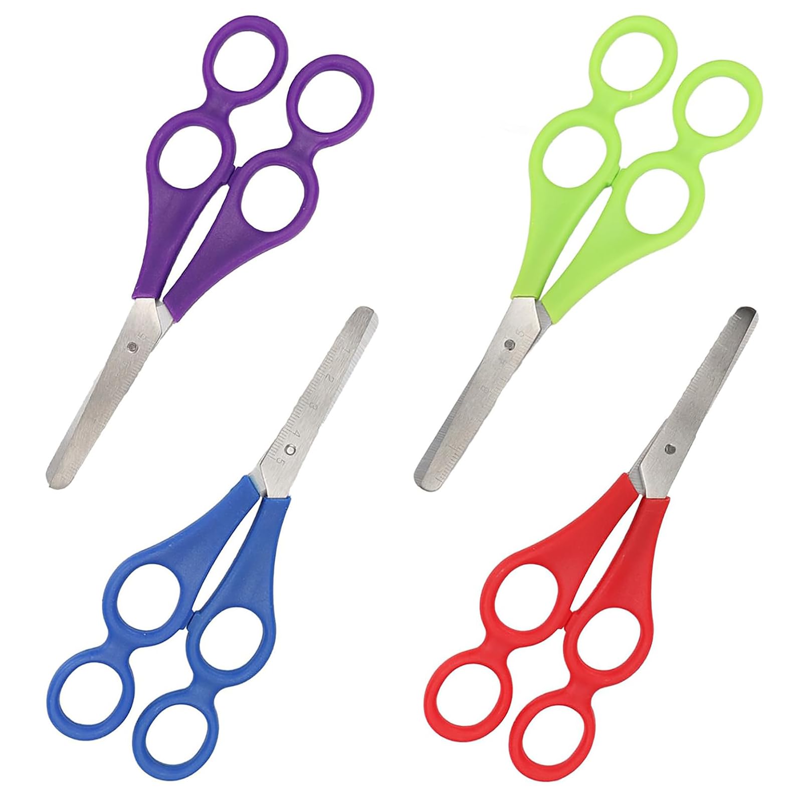 Craft Scissors,4 PCS Teenager Scissor Plastic Craft Scissors with Two Handles and Measurement Markings for Schoolwork Parent-Child Activities Fine Skills Training and Creative DIY