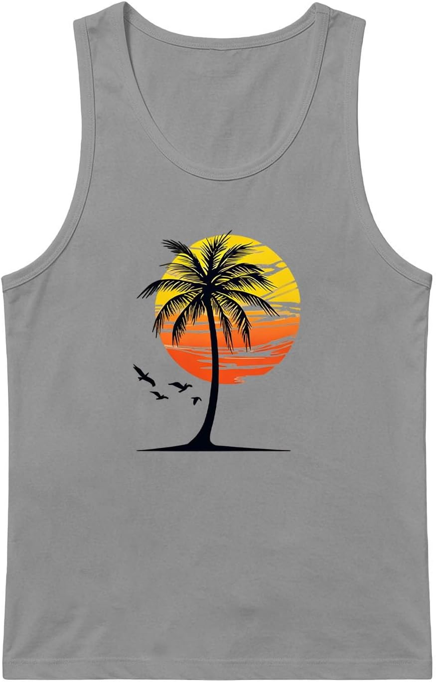 Mens Palm Tree Graphic Tank Tops Summer Sports Fitness Tanks Top Plus Size Sleeveless T Shirts Men Casual U Neck Tee