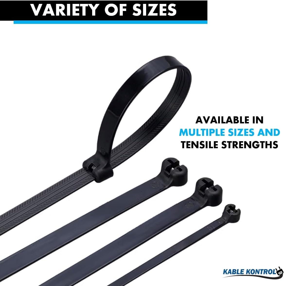 Kable Kontrol Cable Ties with Metal Tooth, 18 Inch 100 Pcs, 120 Lbs Tensile Strength, Metal Pawl, Stainless Steel Toothed Self-Locking Device, UV Resistant Steel Barb Zip Ties - Black