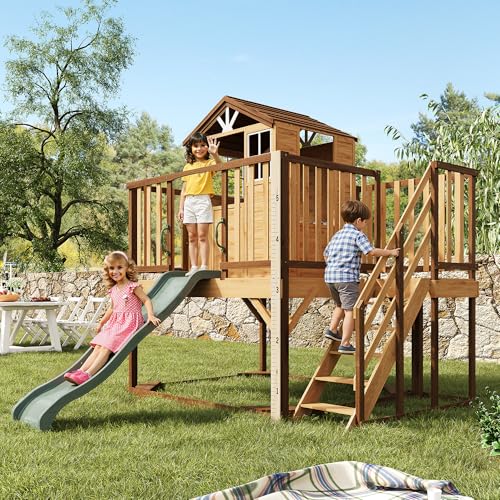 9-in-1 Kids Outdoor Playhouse with Slide & Sandbox
