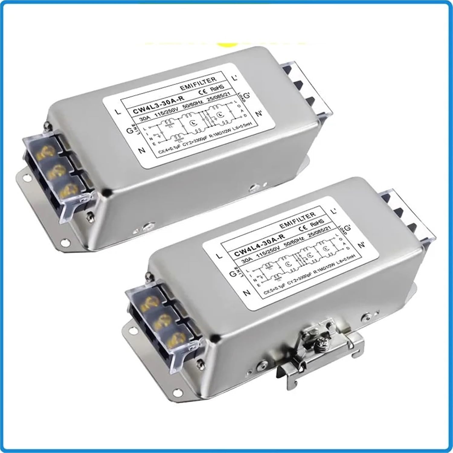 EMI Filter Terminal Block/Guide Rail Power Purifier CW4L3-3/6/10/20/30A-R Single-Phase 3-Stage AC Power Filter Anti-Interference(6A Guide Rail)