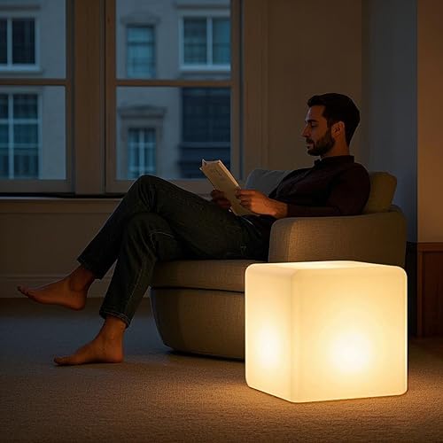 Miniatura 5 de Mr.Go Mesa de cubo con iluminación LED de 20 pulgadas, luz LED grande para silla, asiento de cubo LED de 16 colores RGB con control remoto,