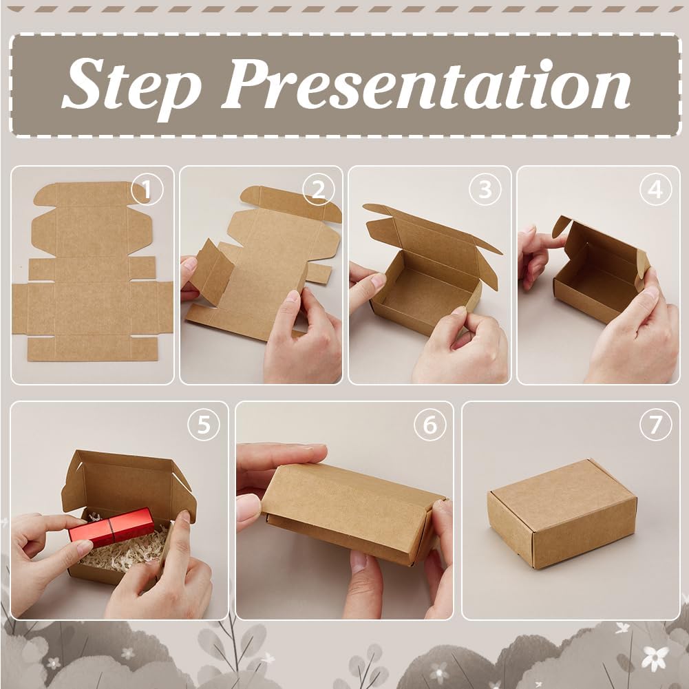 PH PandaHall 20pcs Brown Gift Box Small Cardboard Box Mini Paper Boxes Candy Box Sweet Boxes Rectangle Kraft Boxes Treat Box for Party Wedding Favor Jewelry Present Packaging 3.3x2.3x1.1 Inch image 3