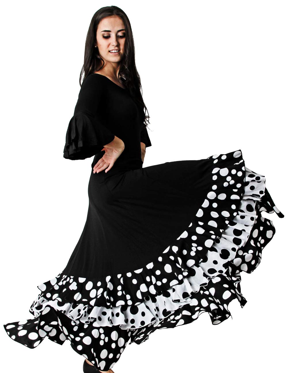 Gojoy shop- Falda Profesional de Lunares para Baile Danza Flamenco o Sevillanas para Mujer con 3 Volantes